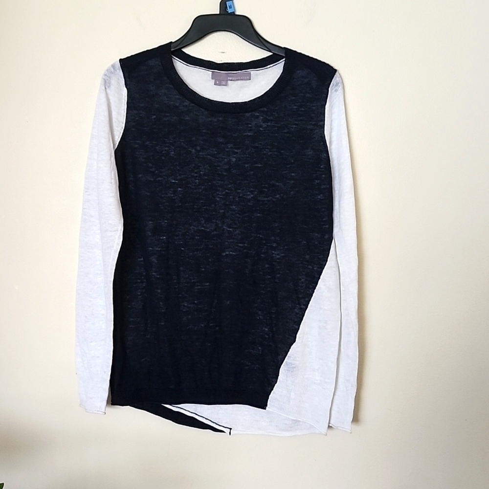360 sweater 100% linen long sleeve sweater blouse, semi sheer, women's small